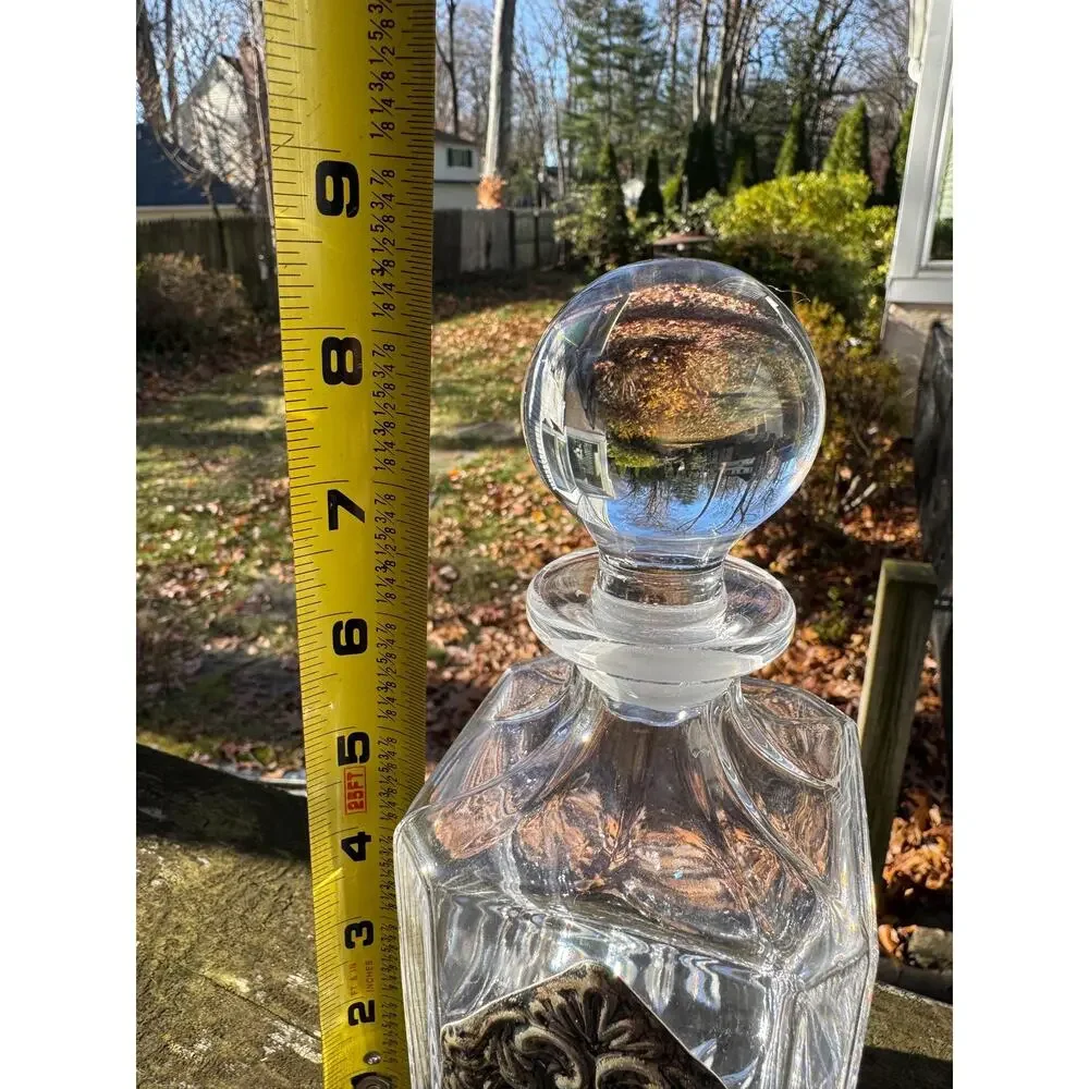 Antique Crystal Decanter with Sterling Silver Ornate Accent Vintage Estate